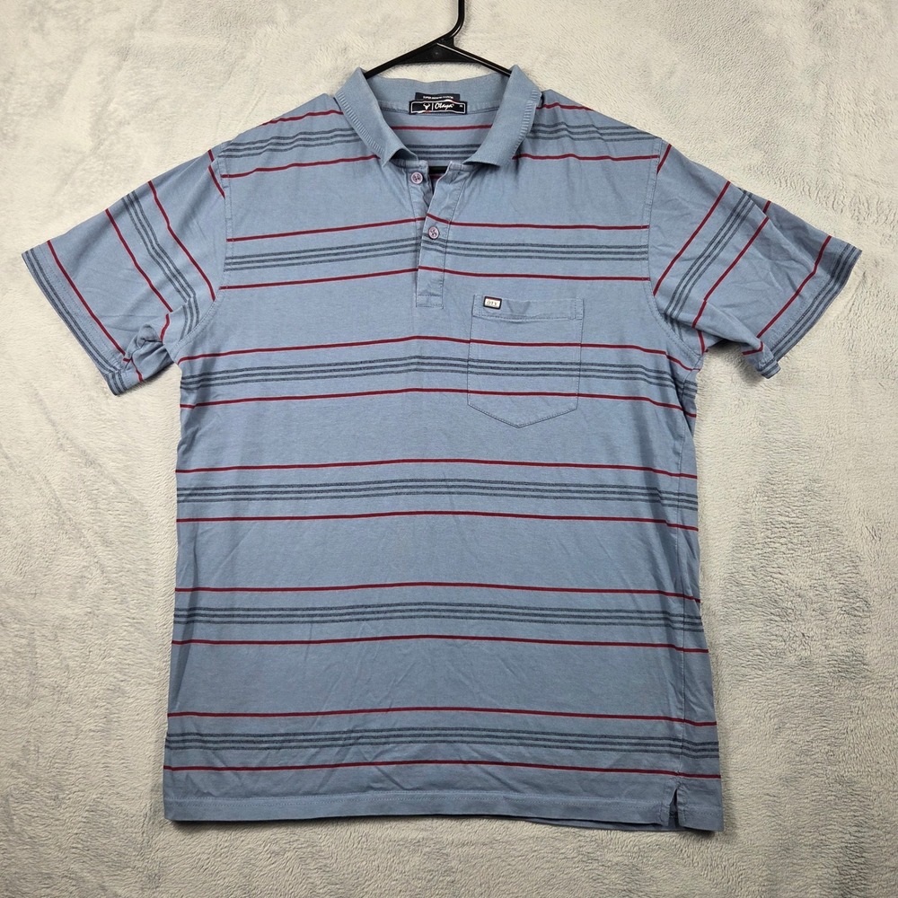 Otaya Polo Shirt Mens XL Blue Excellent Striped Short Sleeve Cotton Pocket
